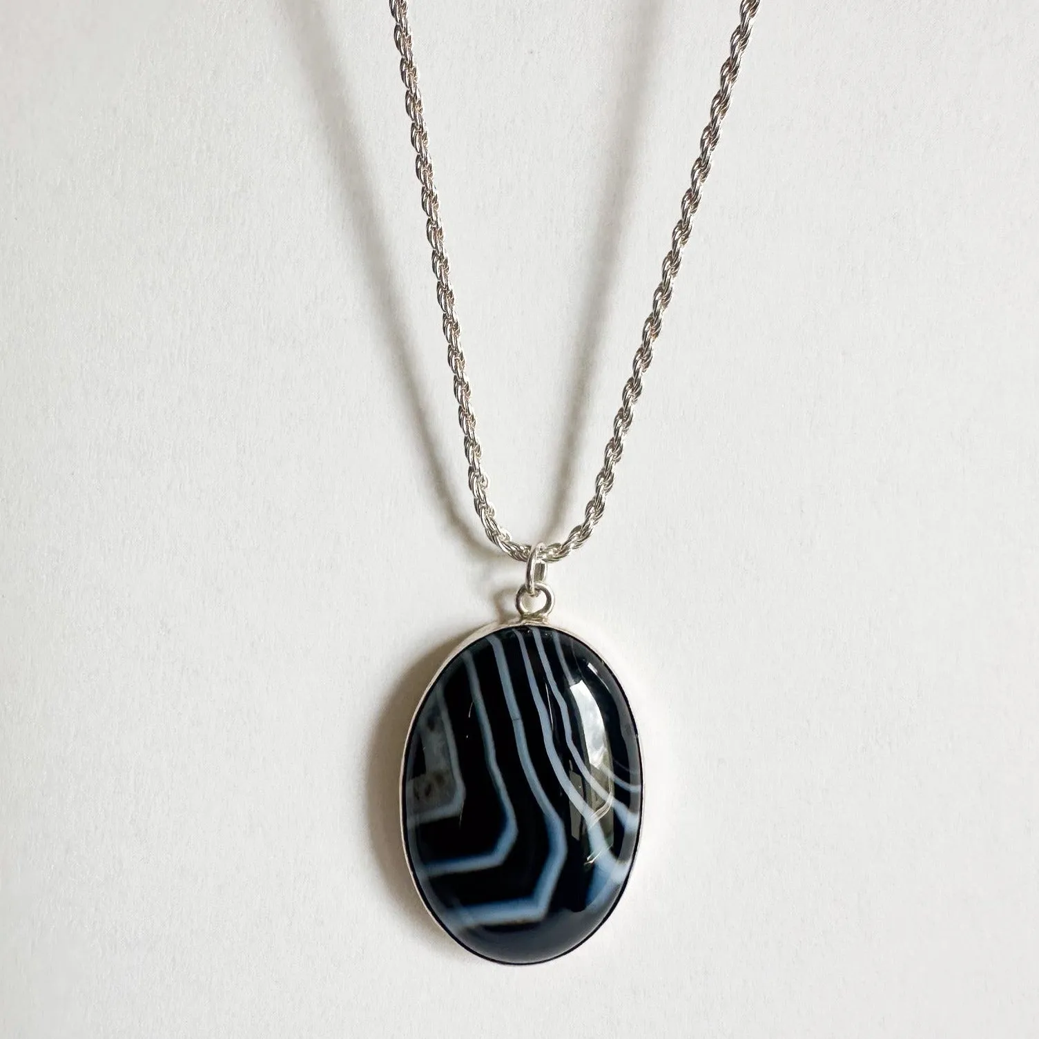 Maxi Black Lace Agate Pendant-Sterling Silver