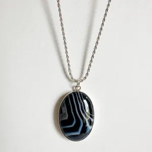 Maxi Black Lace Agate Pendant-Sterling Silver