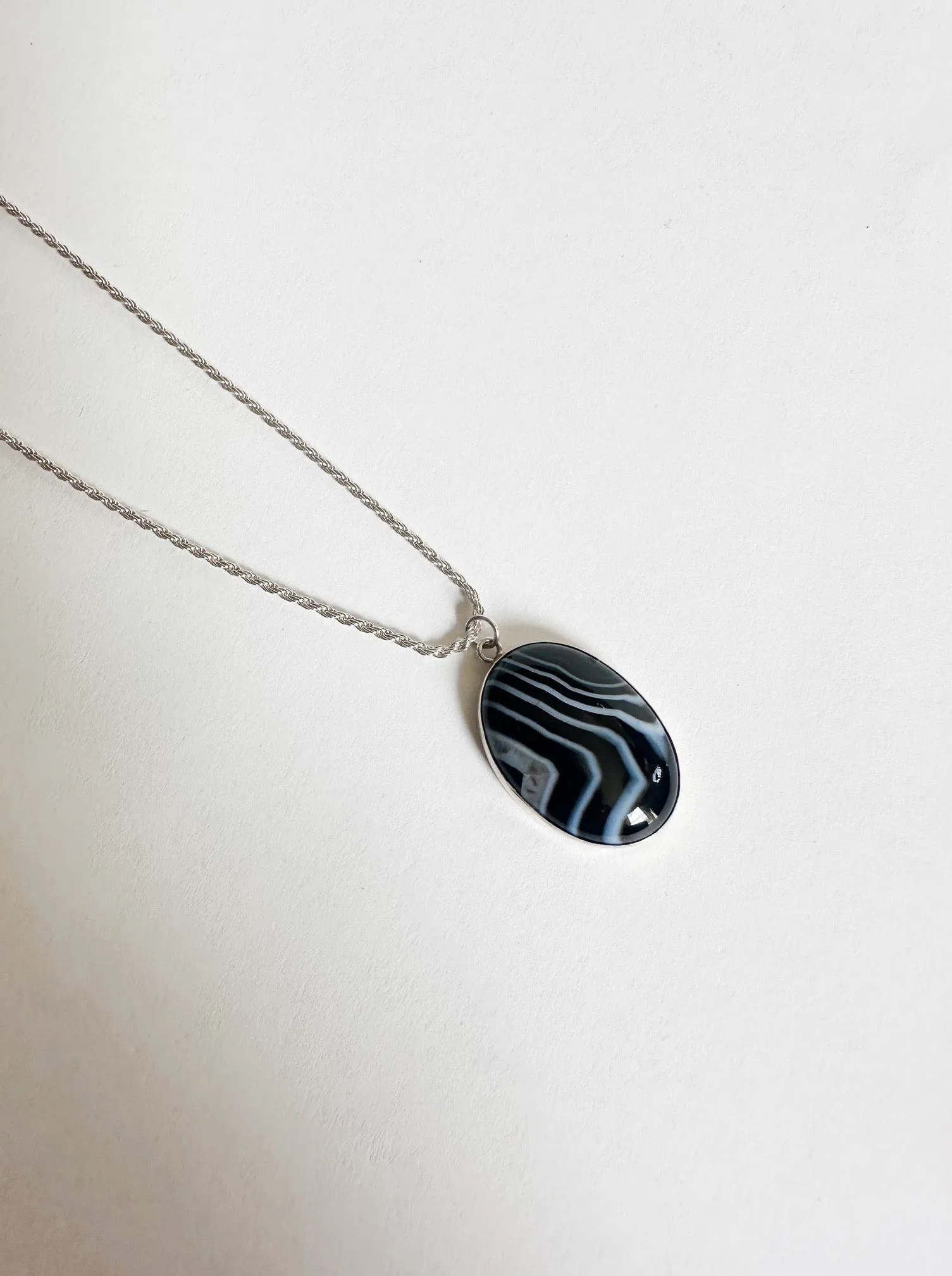 Maxi Black Lace Agate Pendant-Sterling Silver