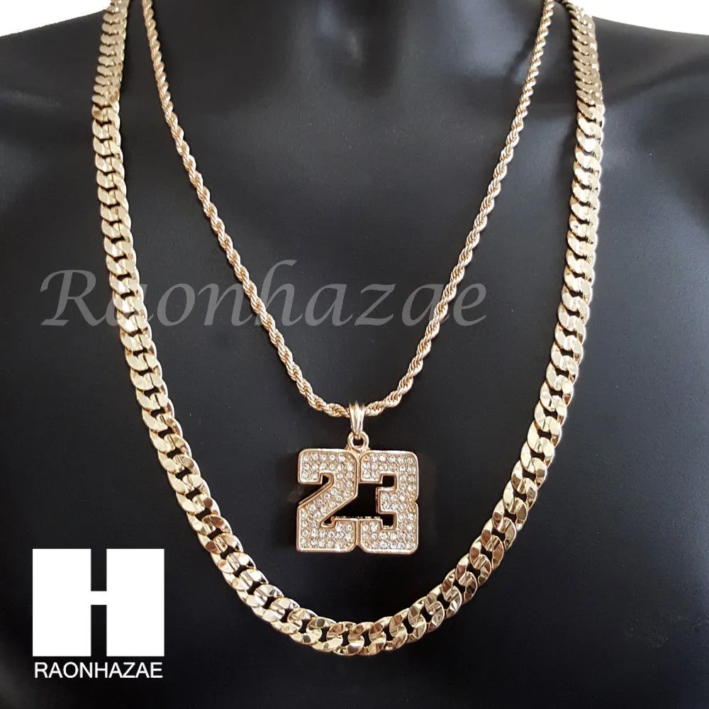 MEN 23 PENDANT CHAIN DIAMOND CUT 30" CUBAN LINK CHAIN NECKLACE S070