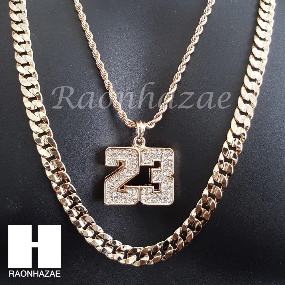 MEN 23 PENDANT CHAIN DIAMOND CUT 30" CUBAN LINK CHAIN NECKLACE S070