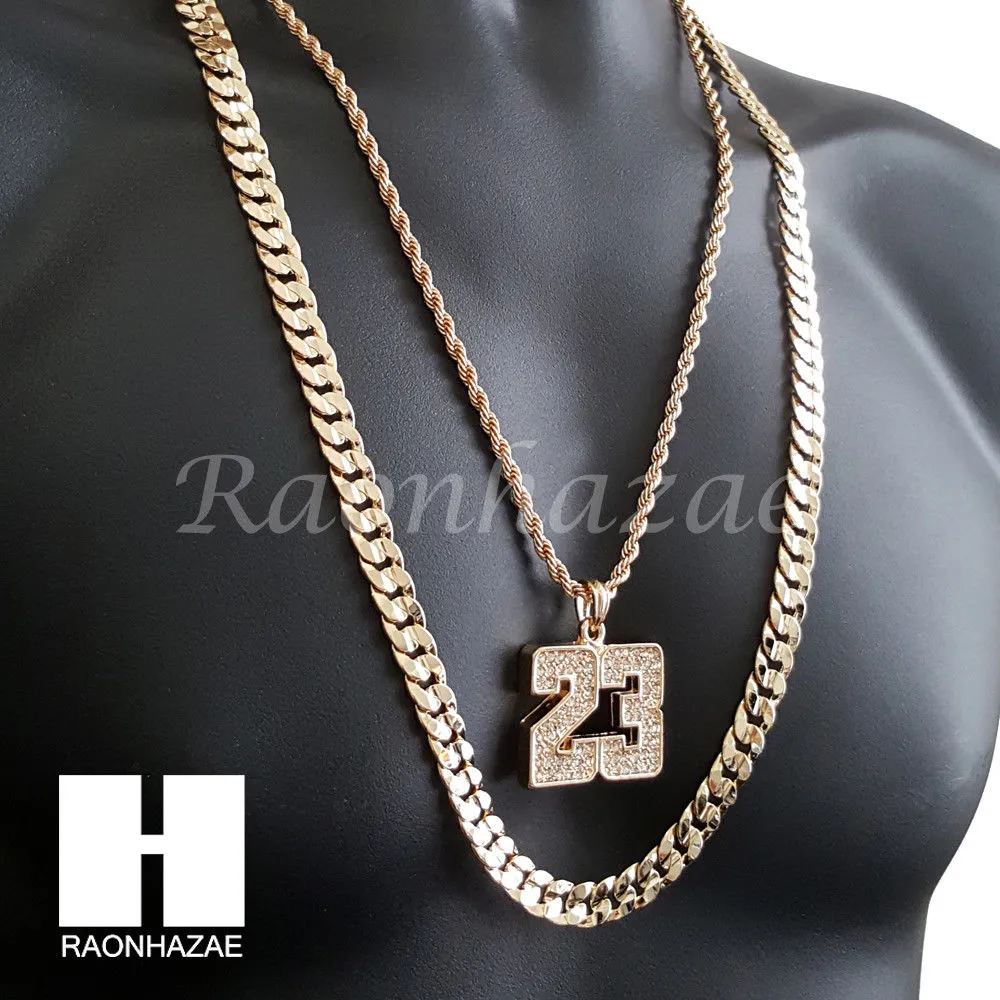 MEN 23 PENDANT CHAIN DIAMOND CUT 30" CUBAN LINK CHAIN NECKLACE S070