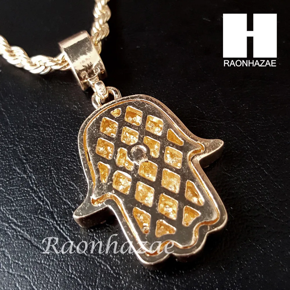 MEN BLING GOLD HAMSA PENDANT 30" CUBAN LINK CHAIN NECKLACE SET S95G