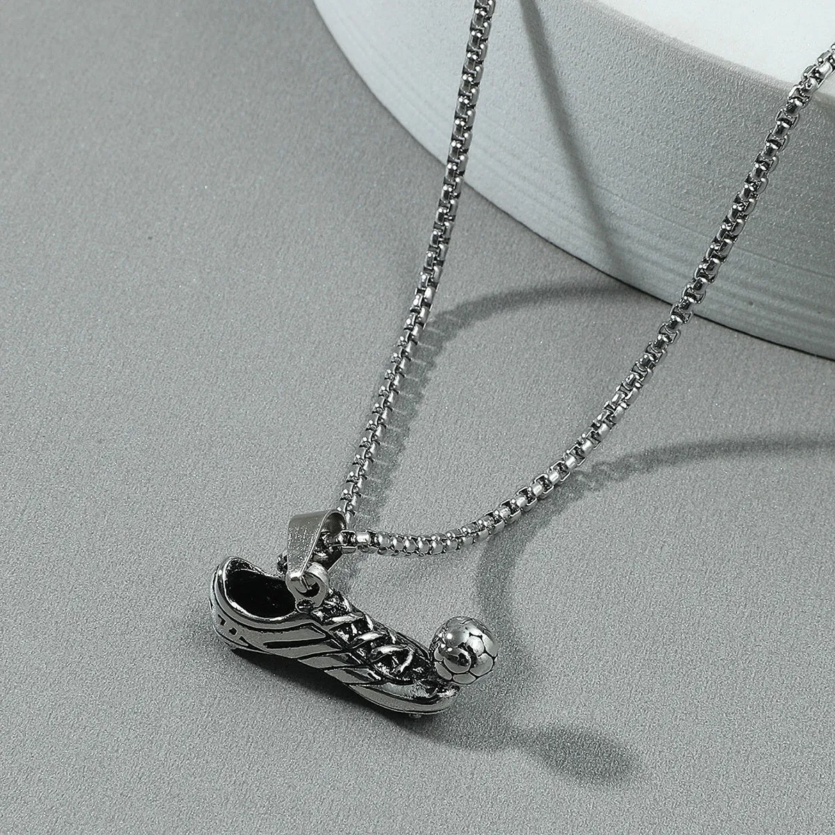 Men's Soccer Pendant Silver Necklace Sporty Pattern Necklace