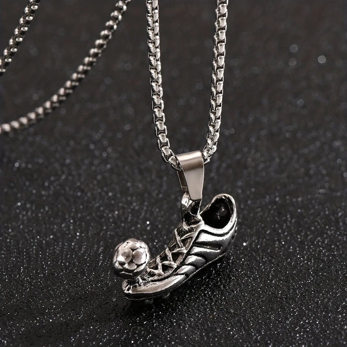 Men's Soccer Pendant Silver Necklace Sporty Pattern Necklace