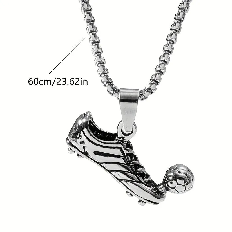 Men's Soccer Pendant Silver Necklace Sporty Pattern Necklace