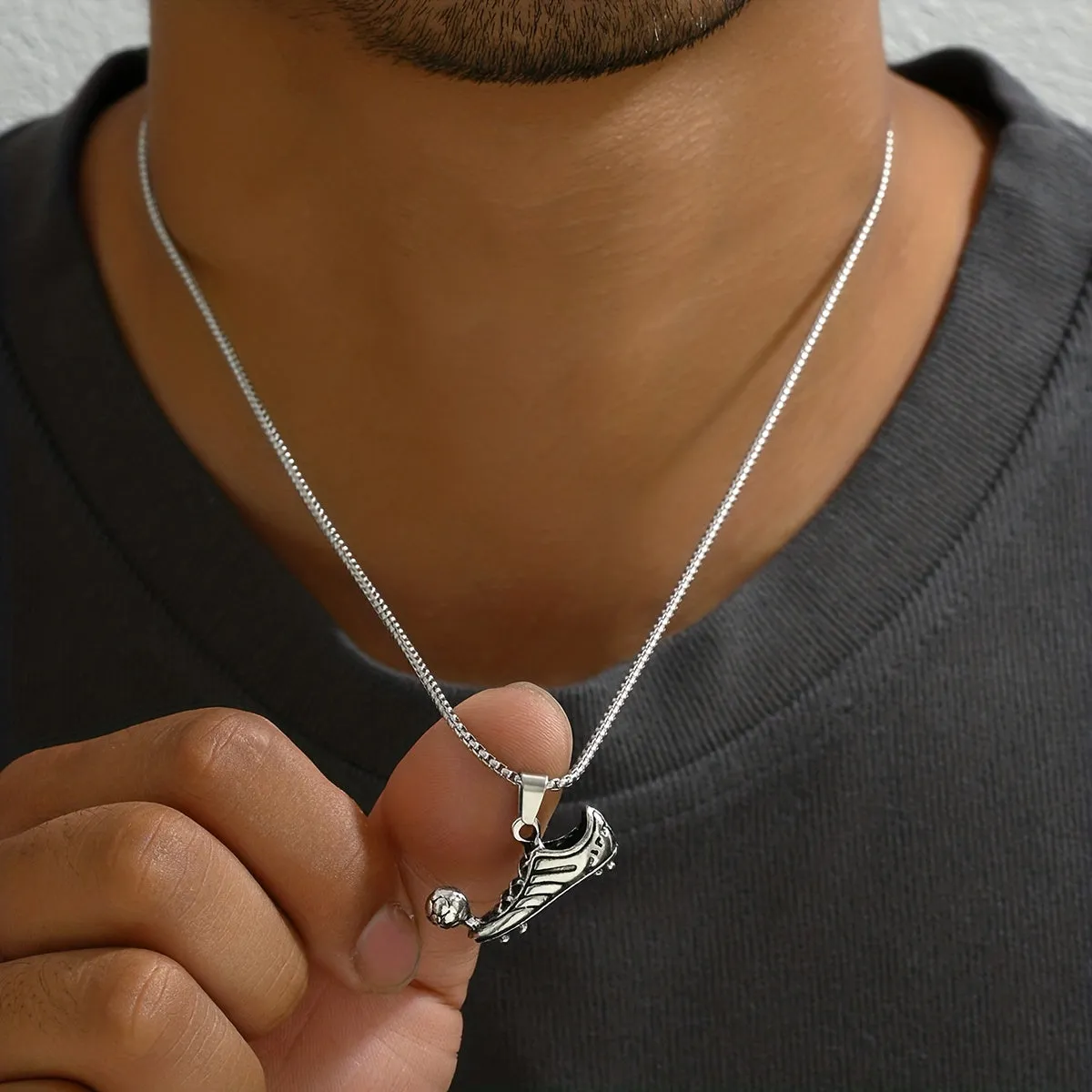 Men's Soccer Pendant Silver Necklace Sporty Pattern Necklace