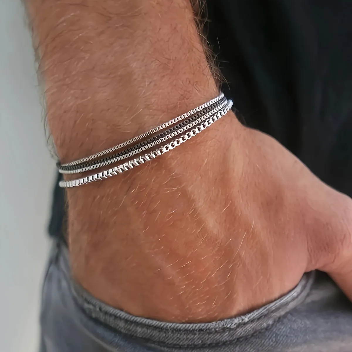Men's Stainless Steel Link Bracelet Set 4 Piece Vintage Chain Wristbands