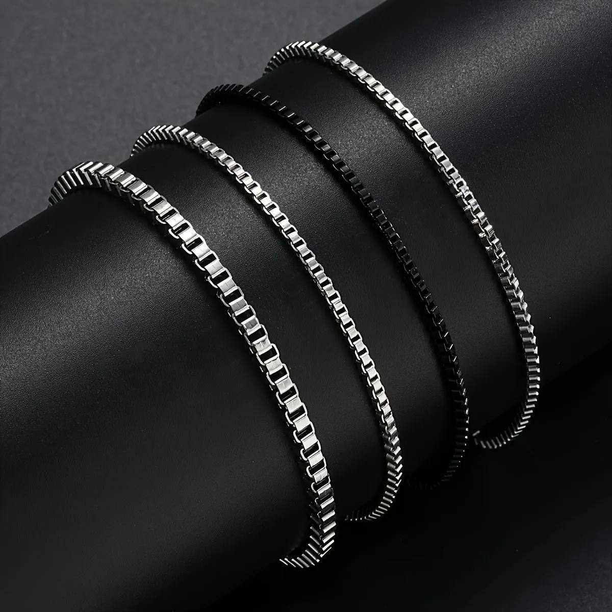 Men's Stainless Steel Link Bracelet Set 4 Piece Vintage Chain Wristbands