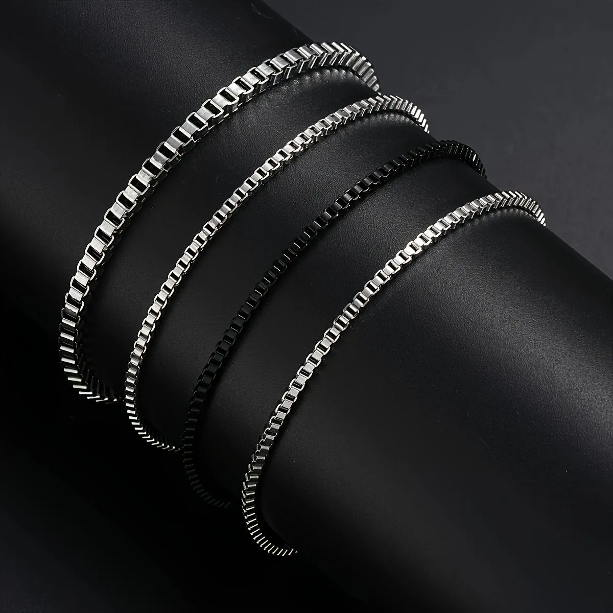 Men's Stainless Steel Link Bracelet Set 4 Piece Vintage Chain Wristbands