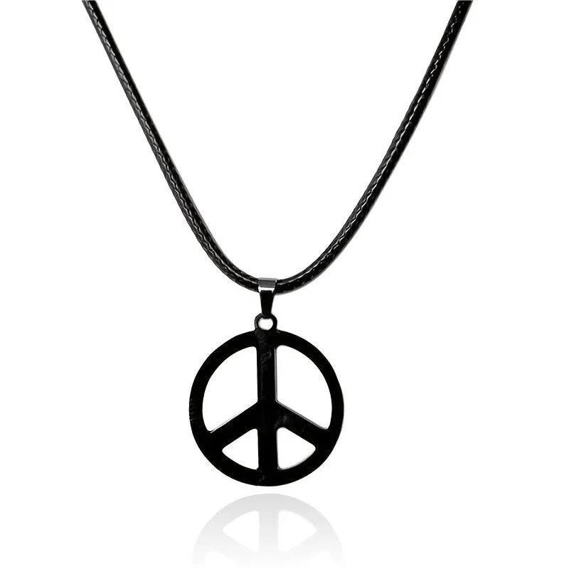 Men's Stainless Steel Peace Symbol Pendant Necklace