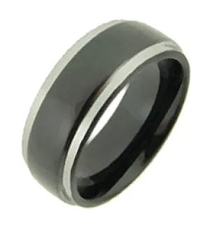 Men's Tungsten Carbide Wide Domed Black Striped 8MM Wedding Band Ring