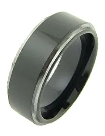 Men's Tungsten Carbide Wide Flat Black Striped 8MM Wedding Band Ring