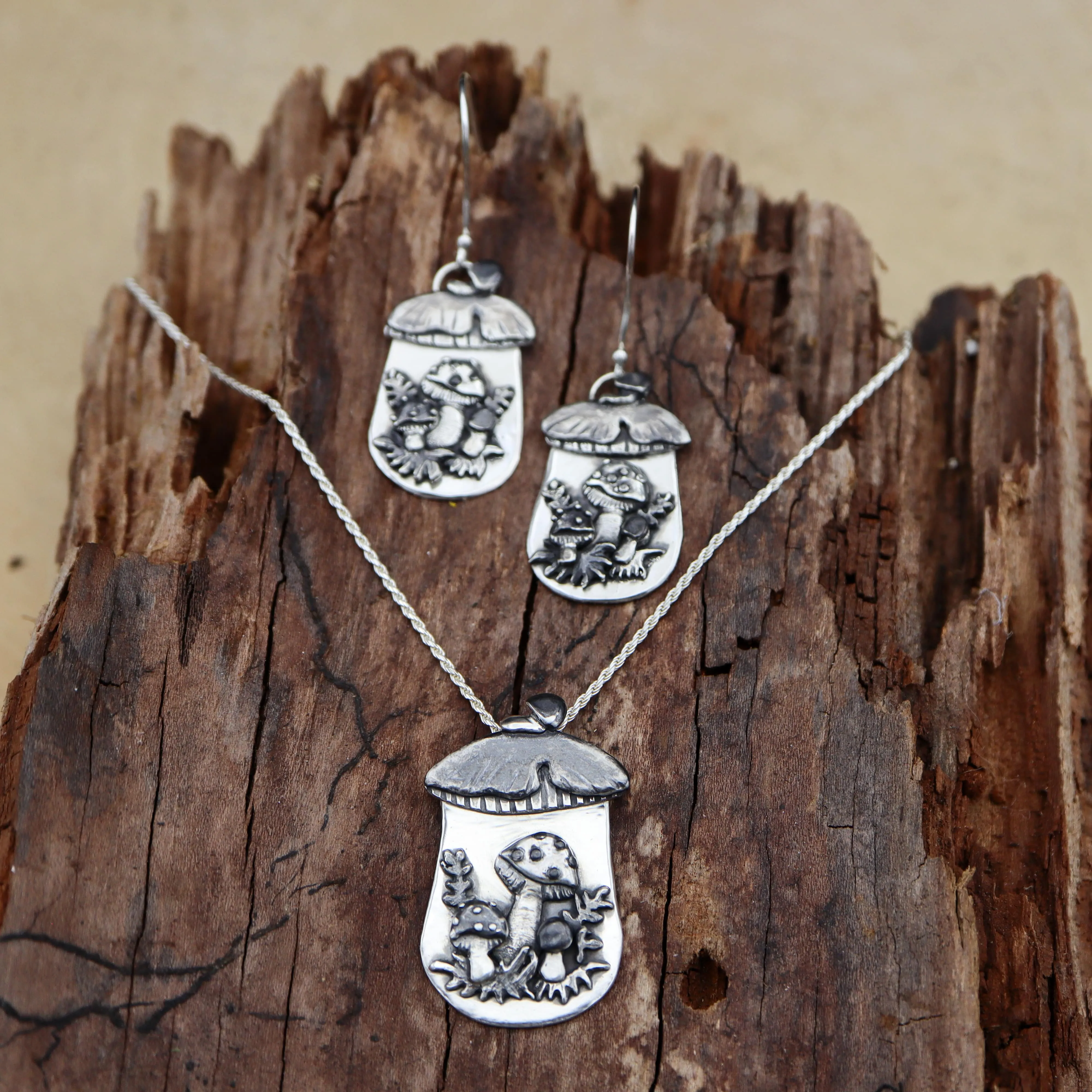 Merry Mushroom Necklace and Earrings