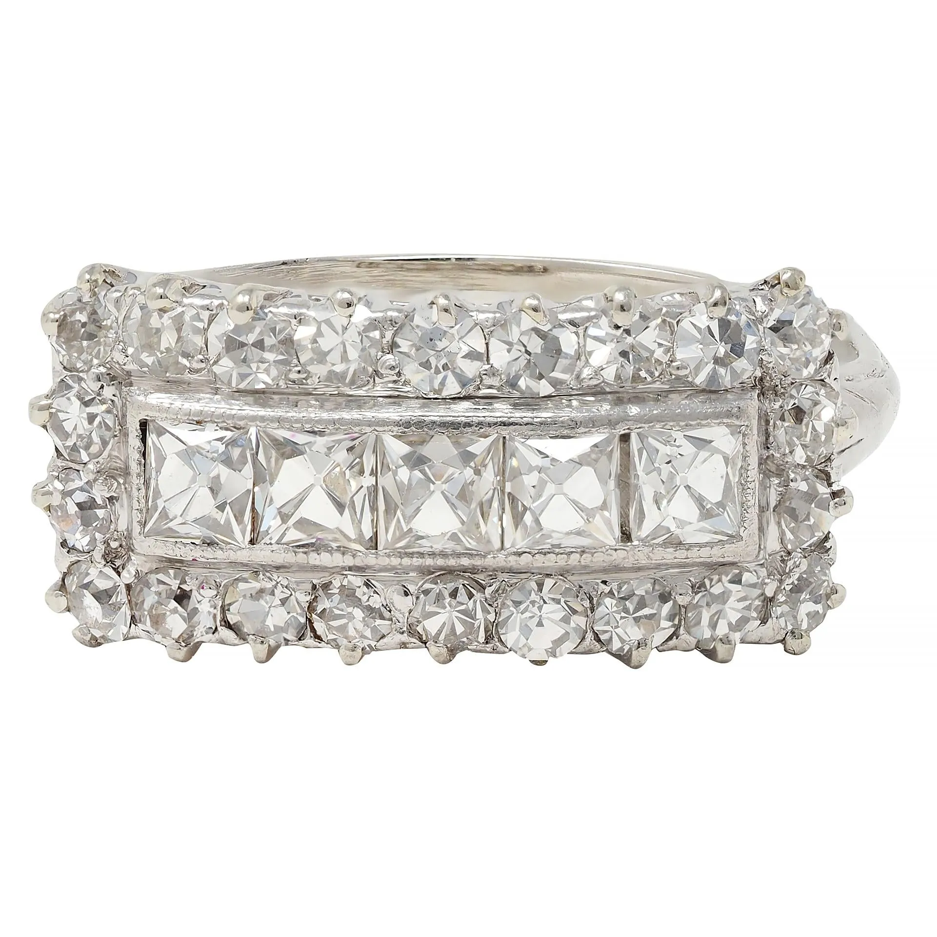 Mid-Century 1.41 CTW French Cut Diamond Platinum Vintage Band Ring