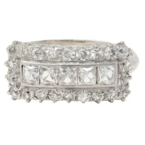Mid-Century 1.41 CTW French Cut Diamond Platinum Vintage Band Ring