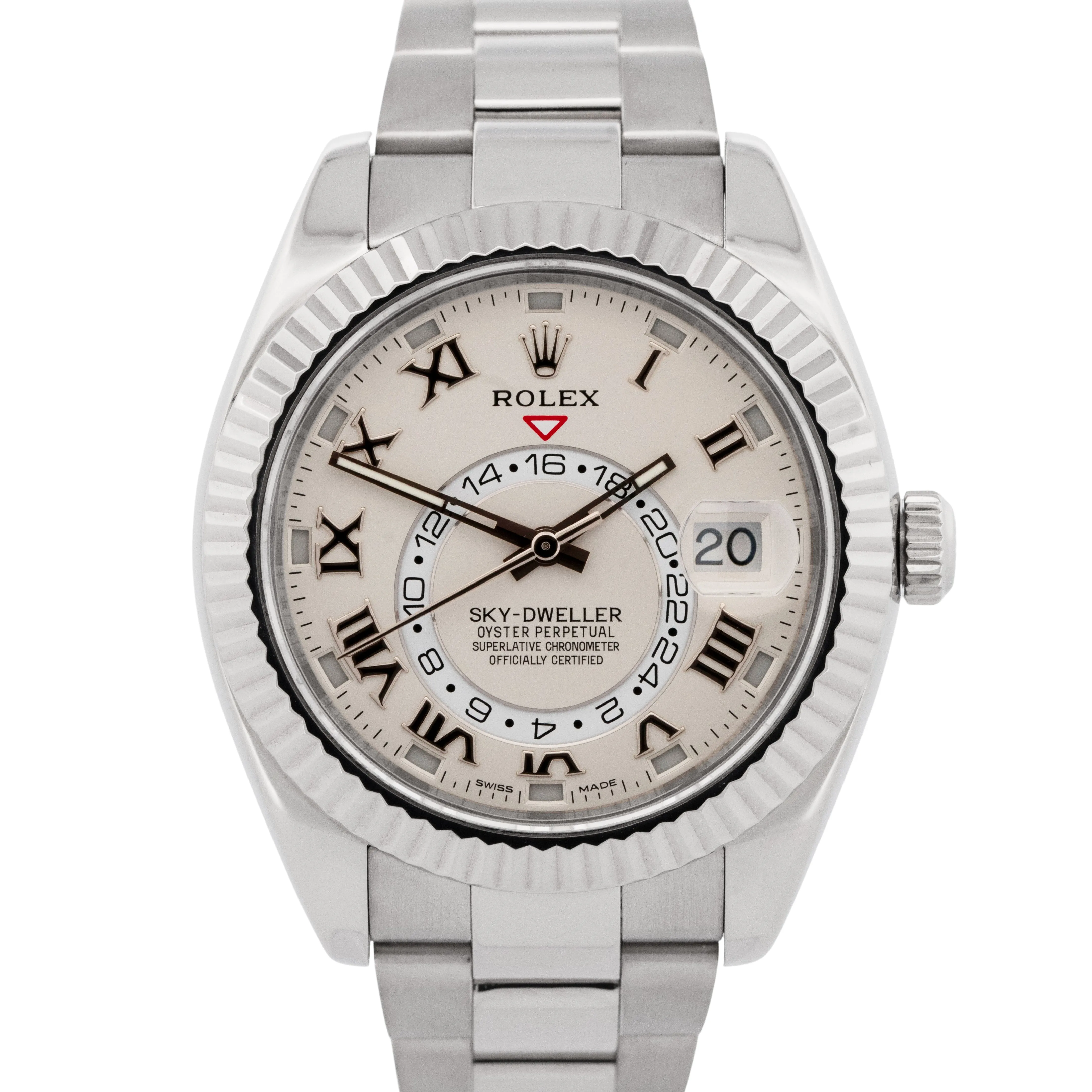 MINT Rolex Sky-Dweller IVORY ROMAN 18K White Gold Fluted 42mm Oyster Date 326939
