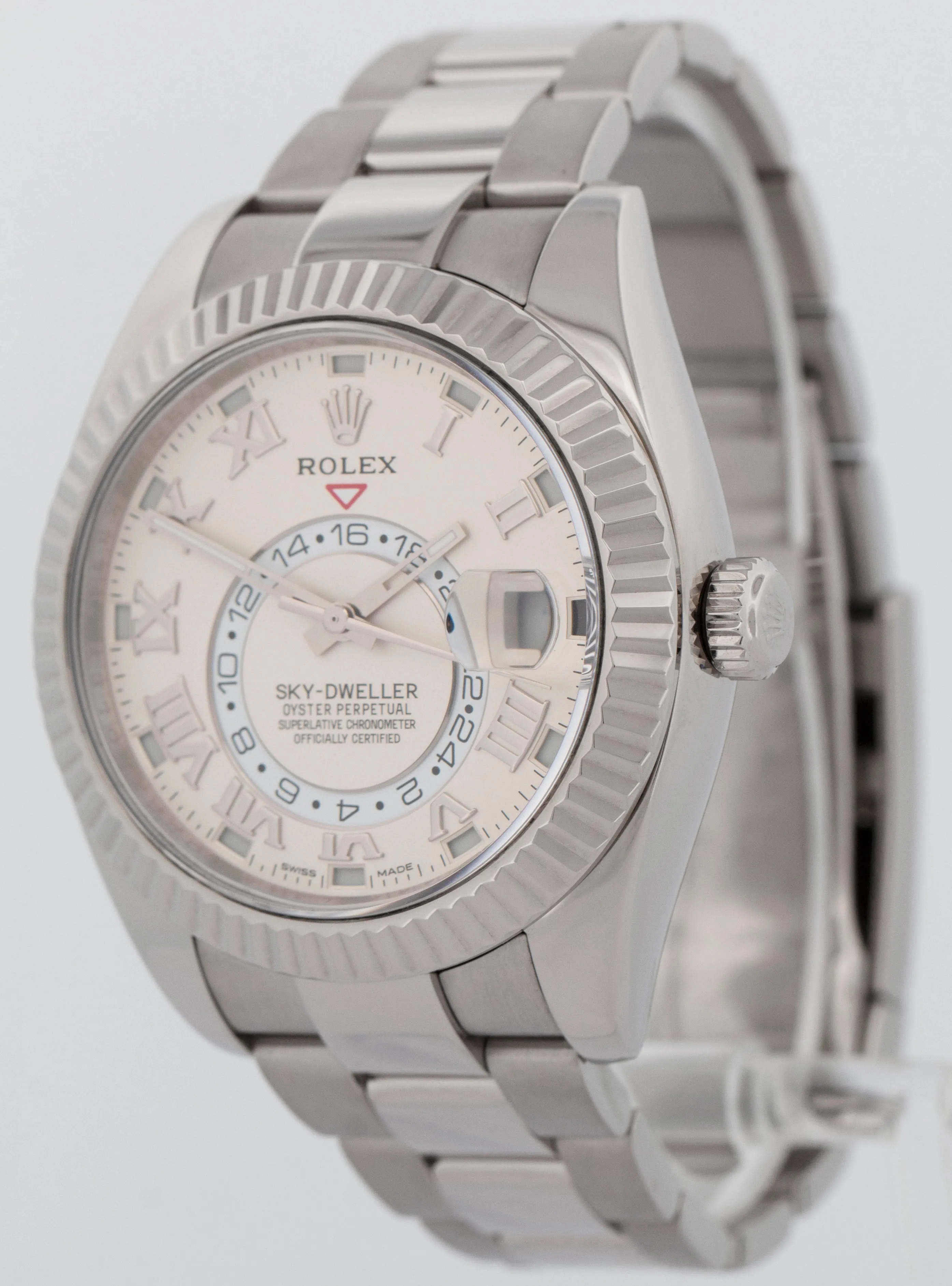 MINT Rolex Sky-Dweller IVORY ROMAN 18K White Gold Fluted 42mm Oyster Date 326939