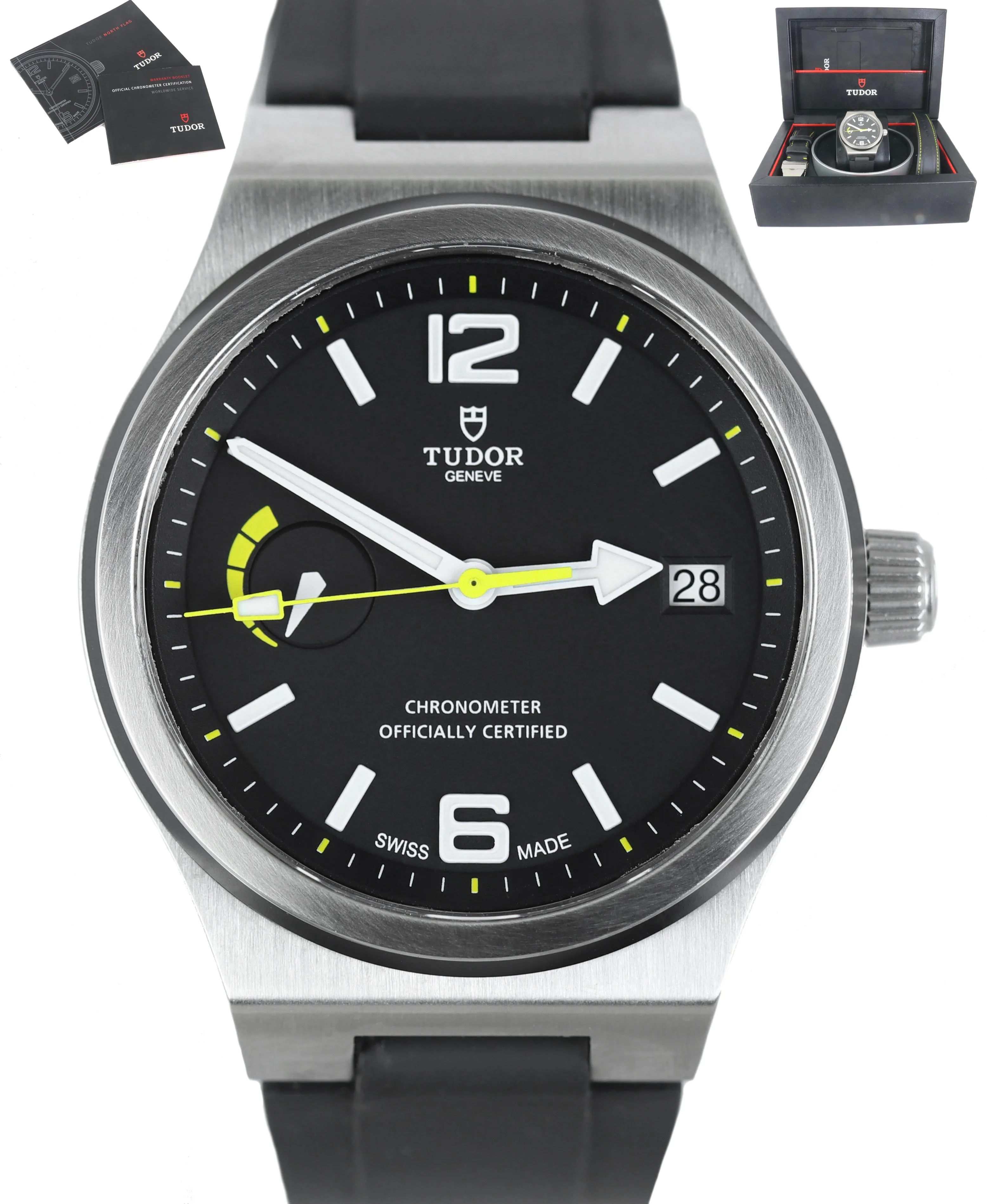 MINT Tudor North Flag Black Yellow 91210 Stainless Power Reserve 40mm Watch