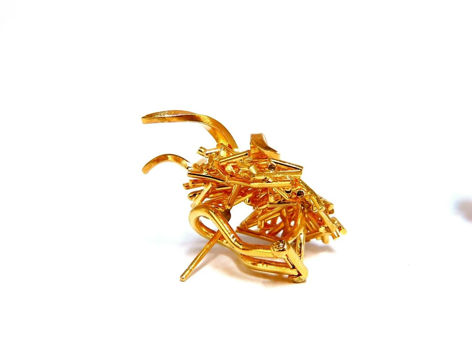 Modern Flaming Fused Stick 3D Handmade Clip On Earrings 18 Karat