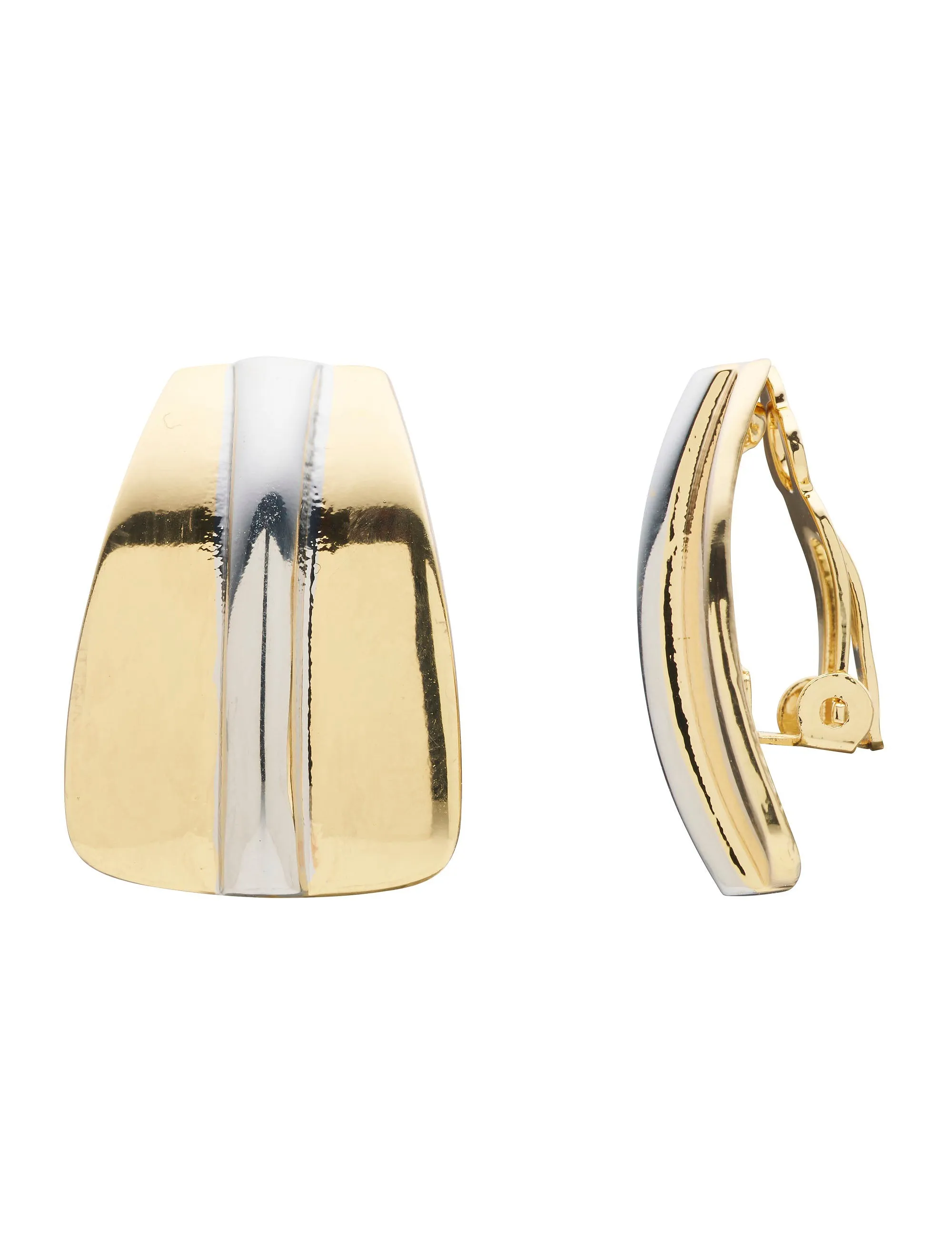 MODERN TWO TONE CLIP ON EARRINGS