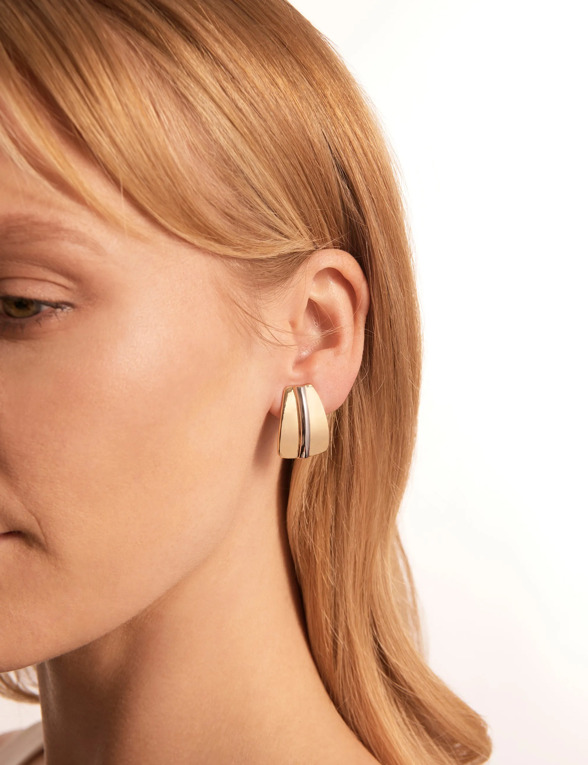 MODERN TWO TONE CLIP ON EARRINGS