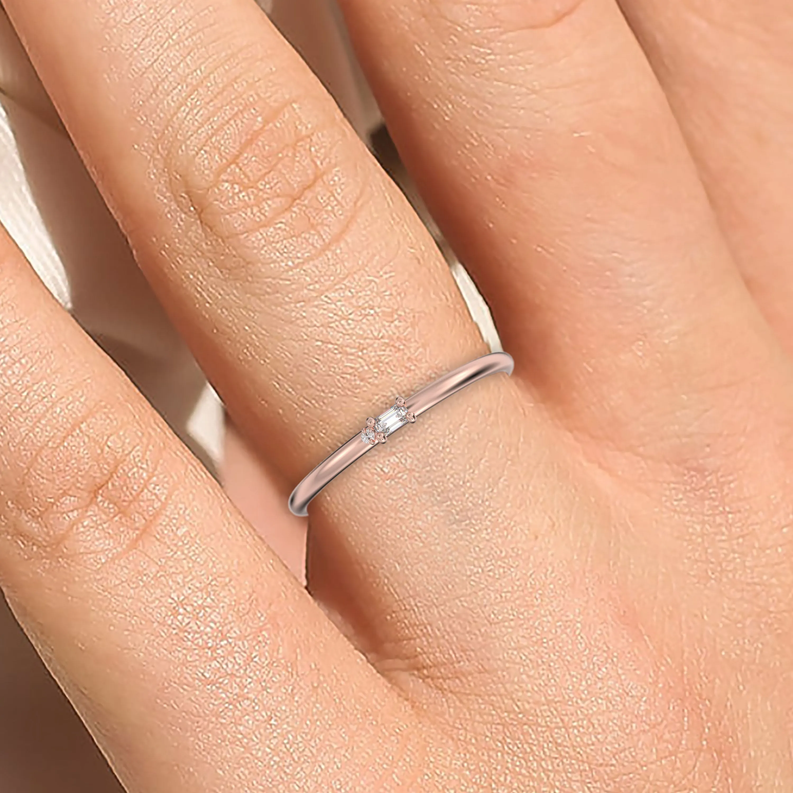 Morse Code Rings 0.07 ct Moissanite Diamond 18K Gold Over Silver