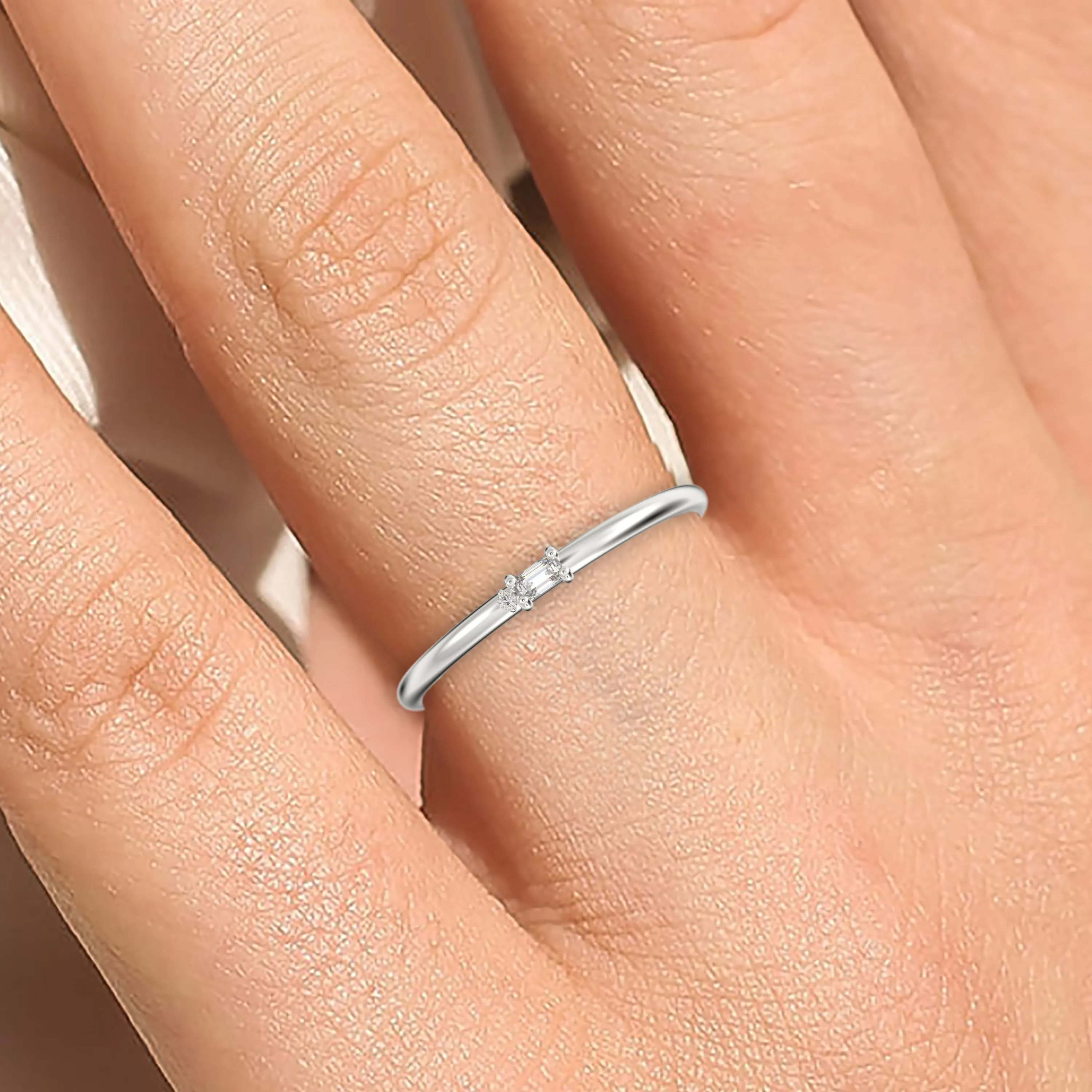 Morse Code Rings 0.07 ct Moissanite Diamond 18K Gold Over Silver