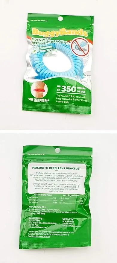 Mosquito Bracelets, 15 Pack Individually Wrapped, DEET Free, Natural and Waterproof Band