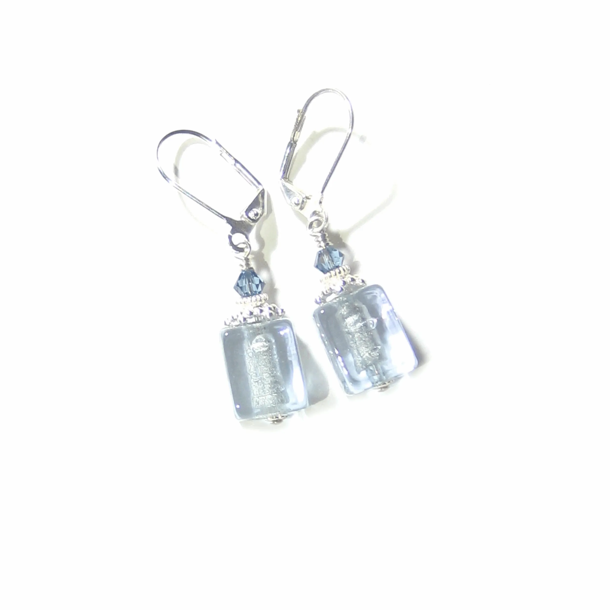 Murano Glass Alexandrite Blue Cube Silver Earrings