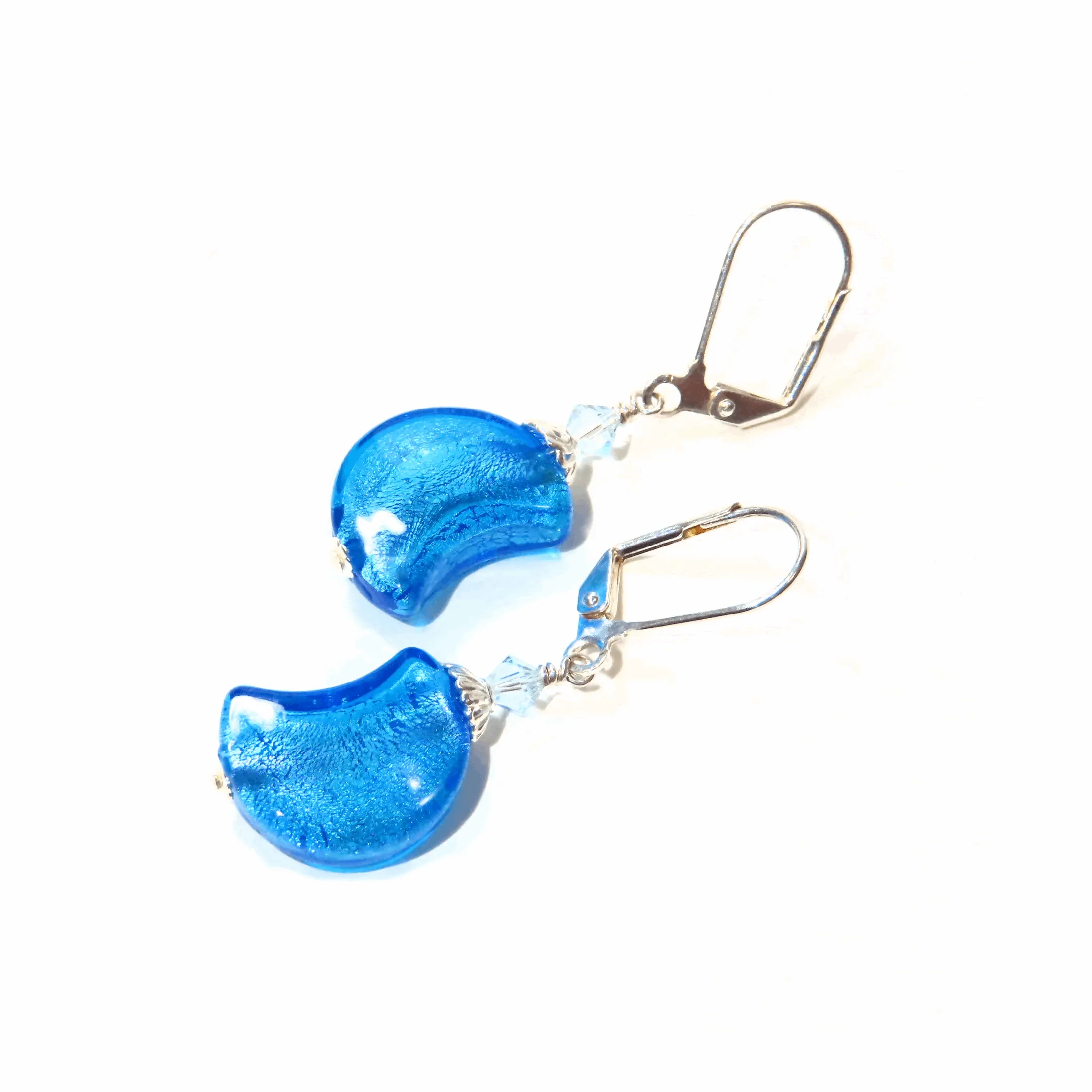 Murano Glass Aqua Moon Silver Earrings