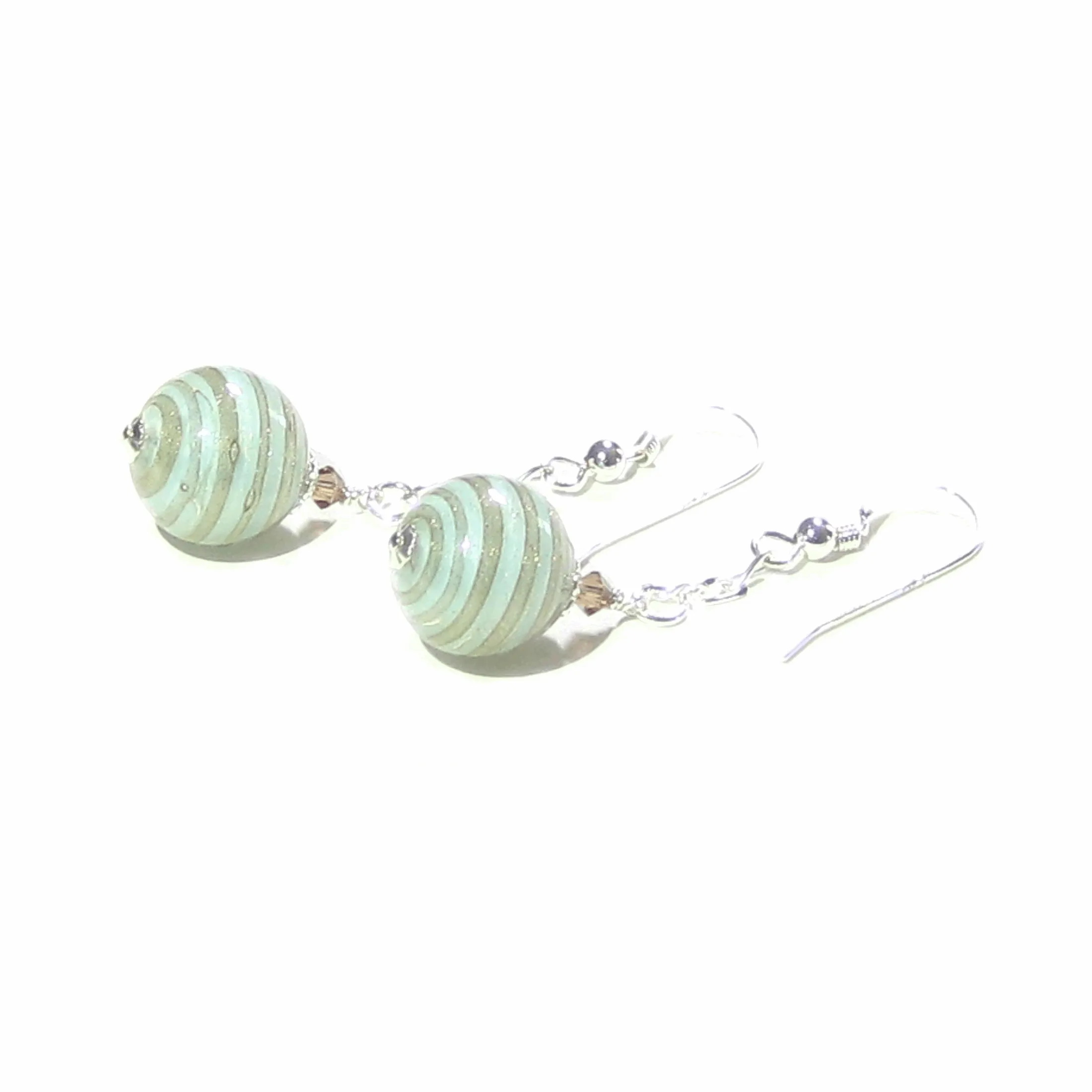 Murano Glass Aquamarine Copper Ball Dangle Silver Earrings