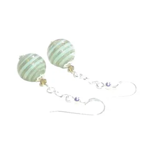 Murano Glass Aquamarine Copper Ball Dangle Silver Earrings