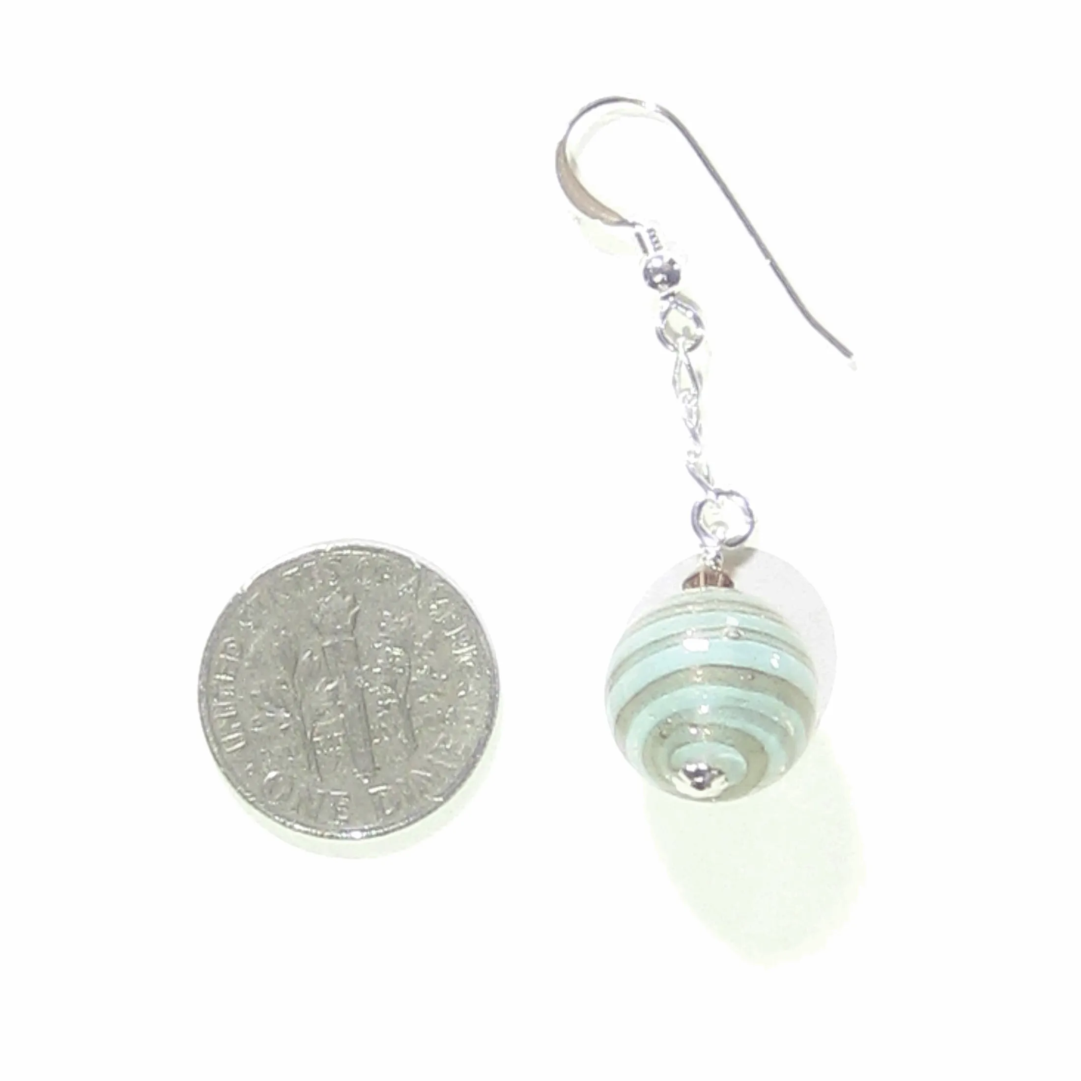 Murano Glass Aquamarine Copper Ball Dangle Silver Earrings