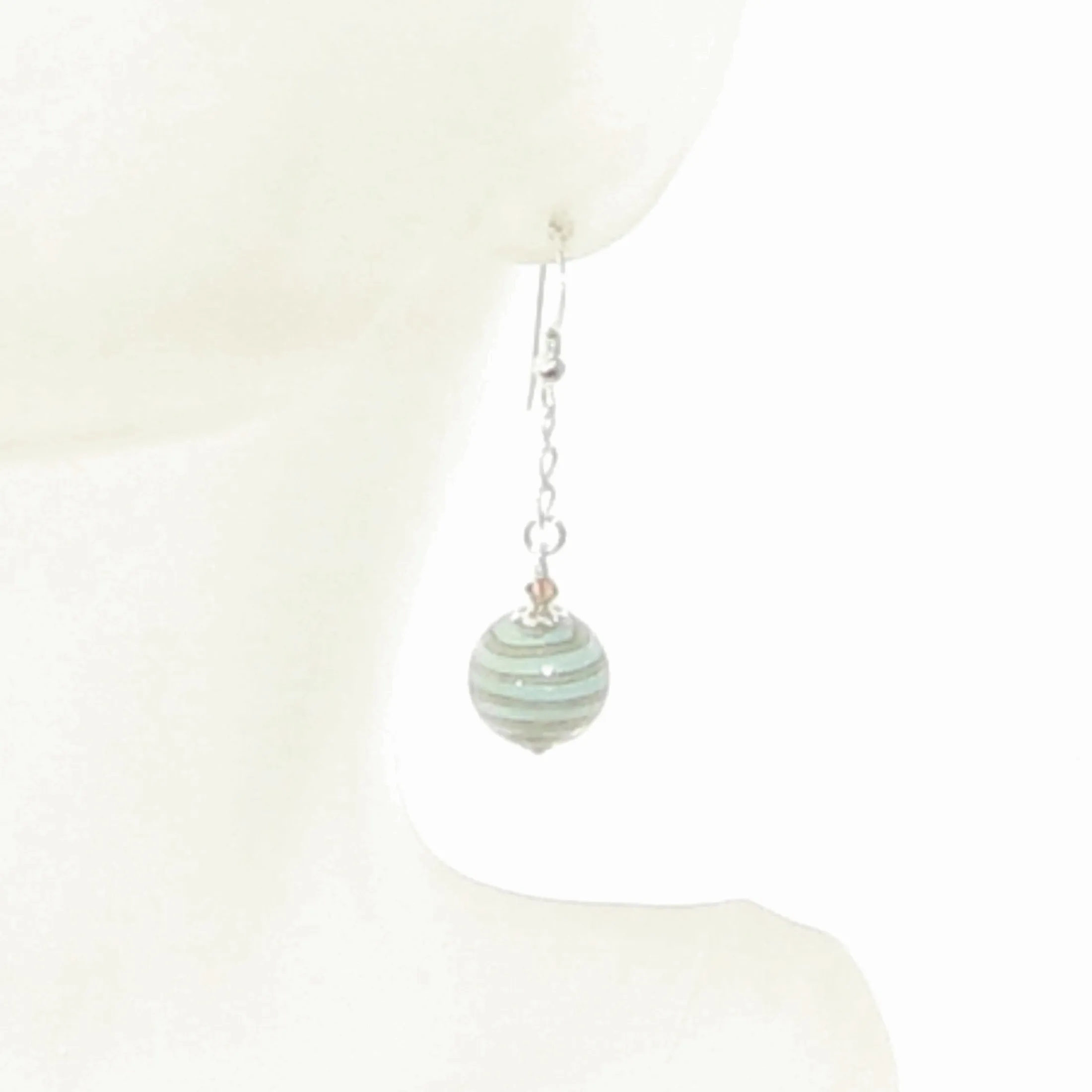 Murano Glass Aquamarine Copper Ball Dangle Silver Earrings