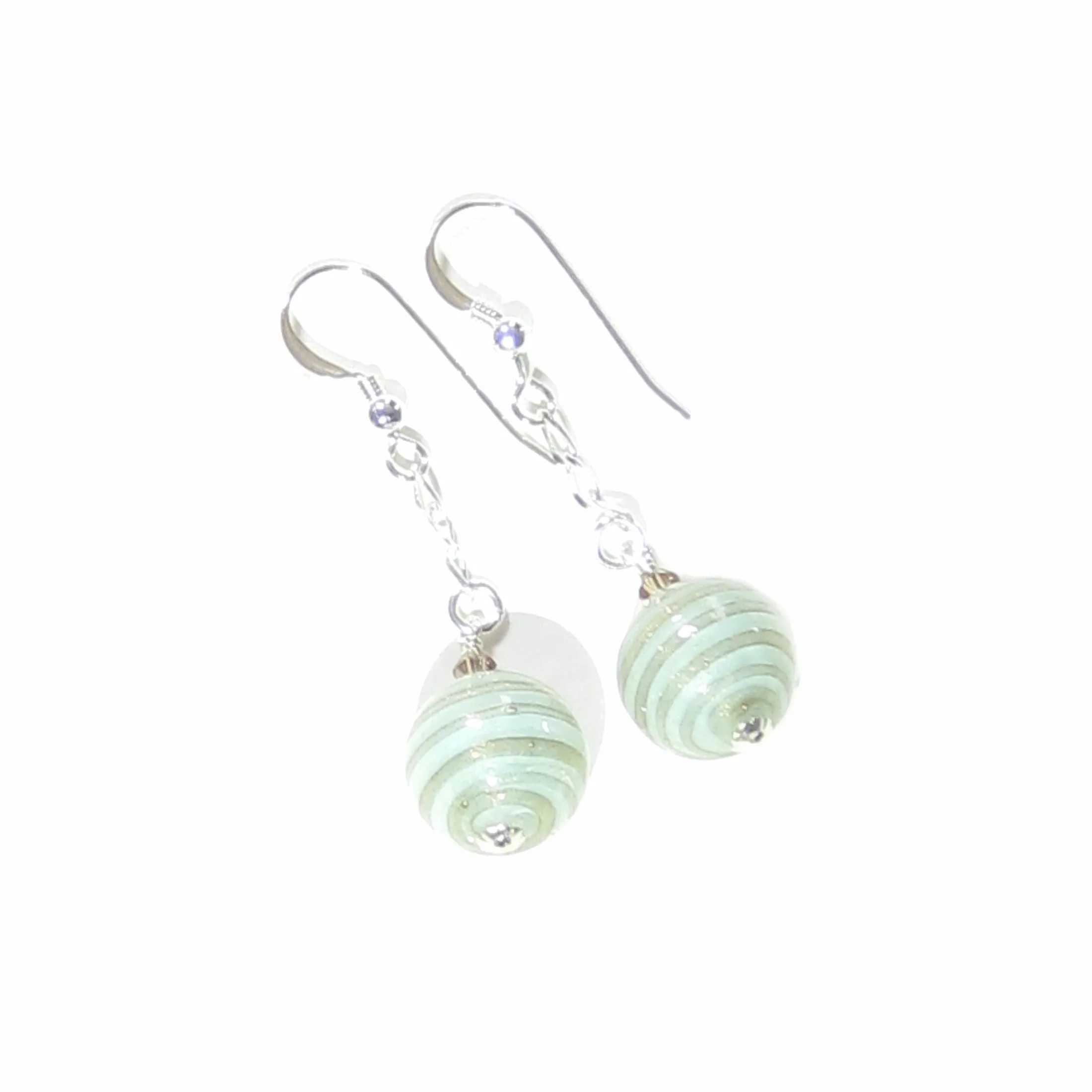 Murano Glass Aquamarine Copper Ball Dangle Silver Earrings