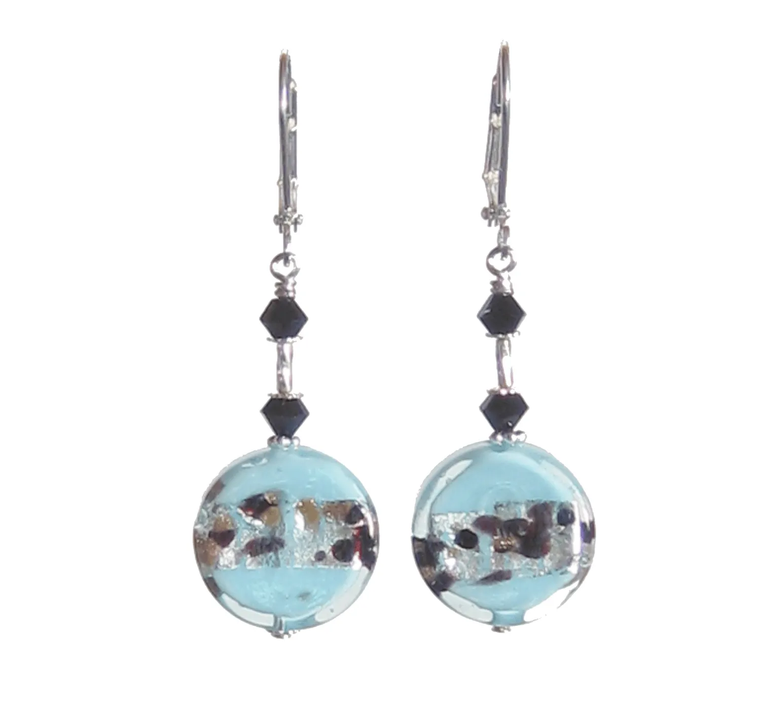 Murano Glass Aquamarine Leopard Coin Sterling Silver Earrings