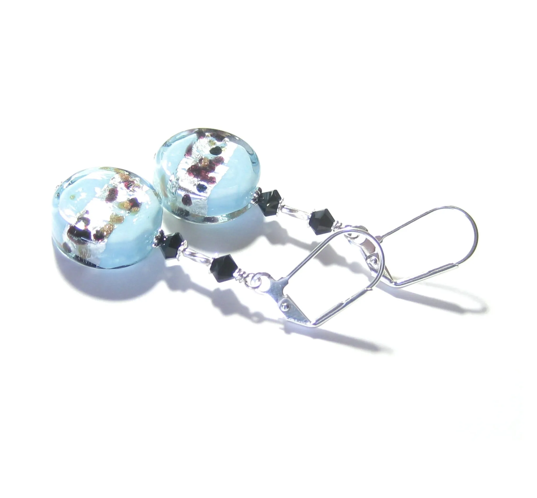 Murano Glass Aquamarine Leopard Coin Sterling Silver Earrings