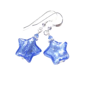 Murano Glass Blue Star Sterling Silver Earrings
