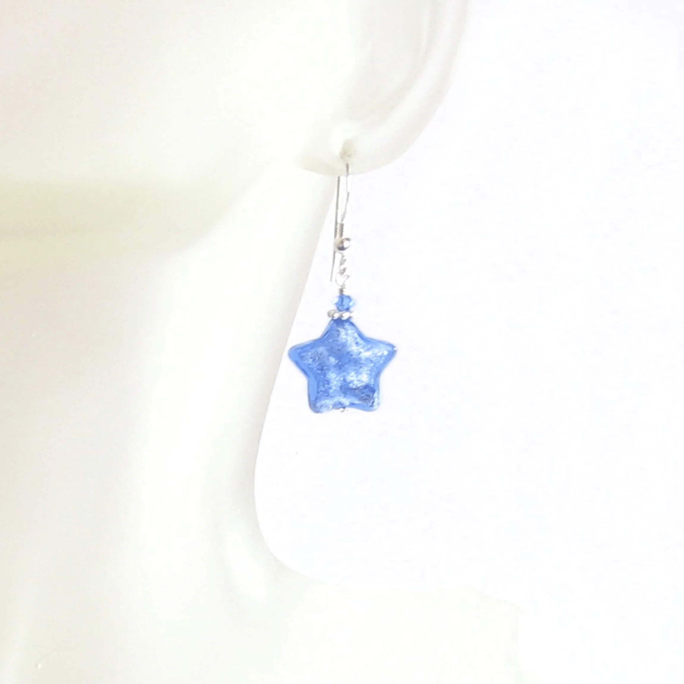 Murano Glass Blue Star Sterling Silver Earrings