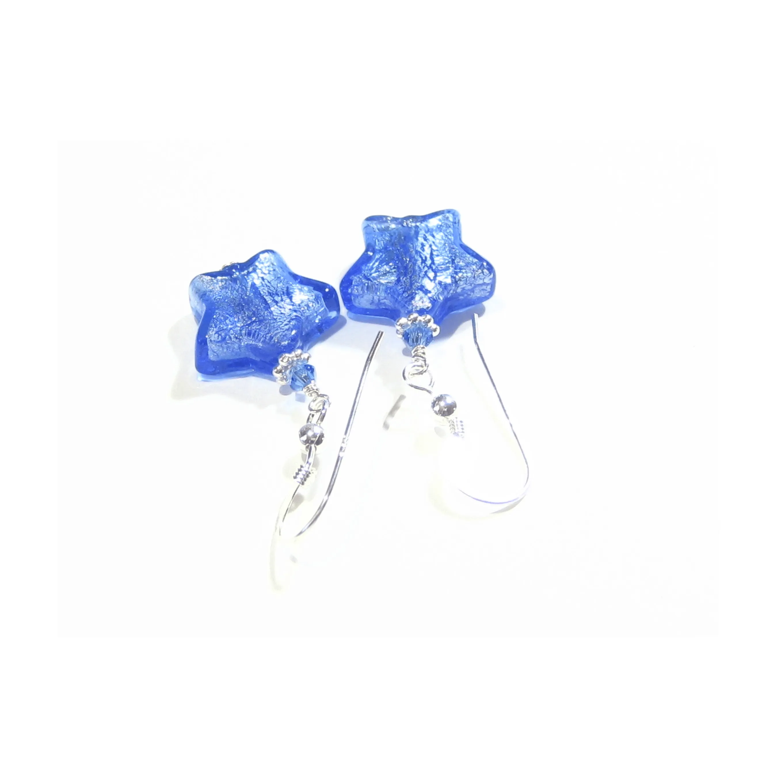 Murano Glass Blue Star Sterling Silver Earrings