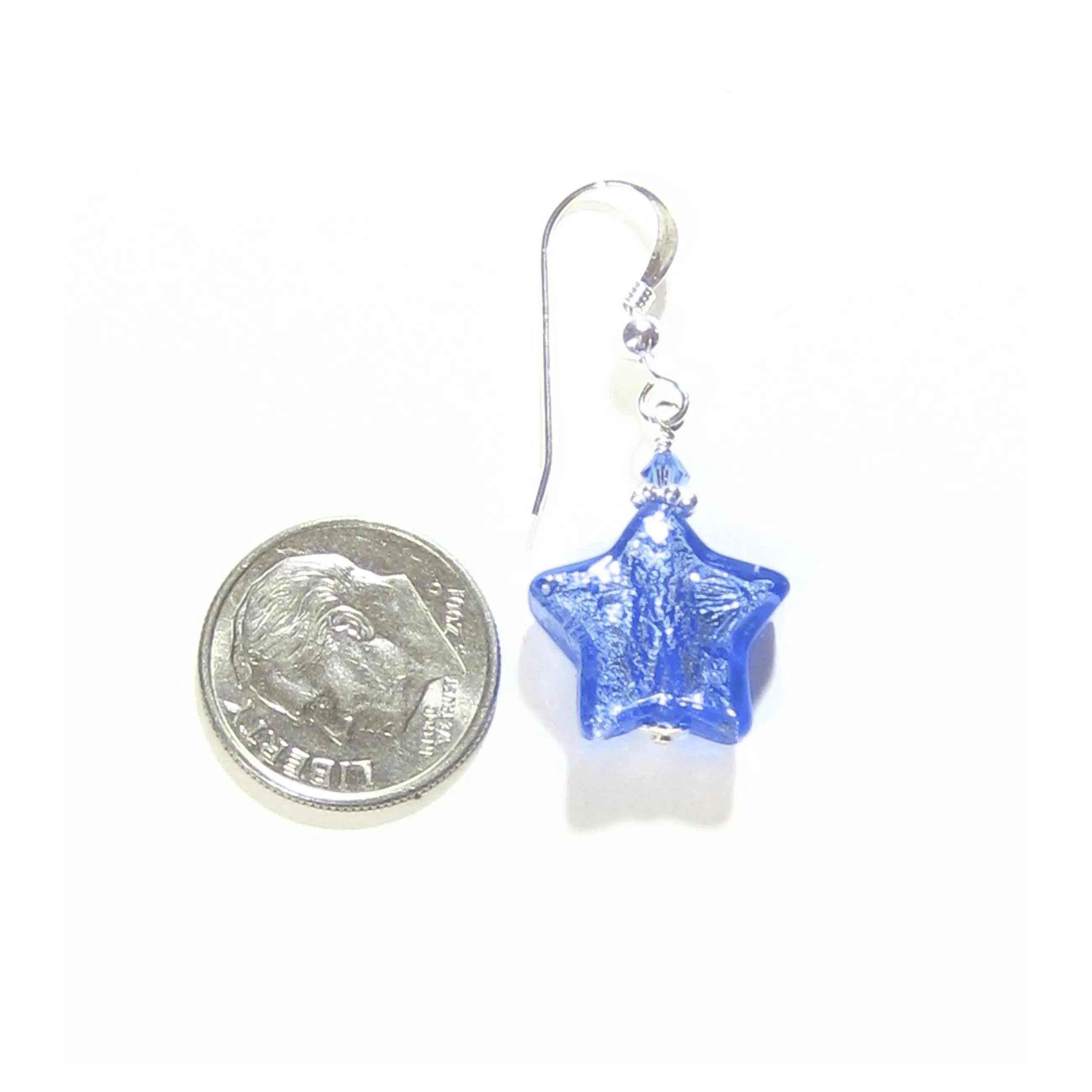 Murano Glass Blue Star Sterling Silver Earrings