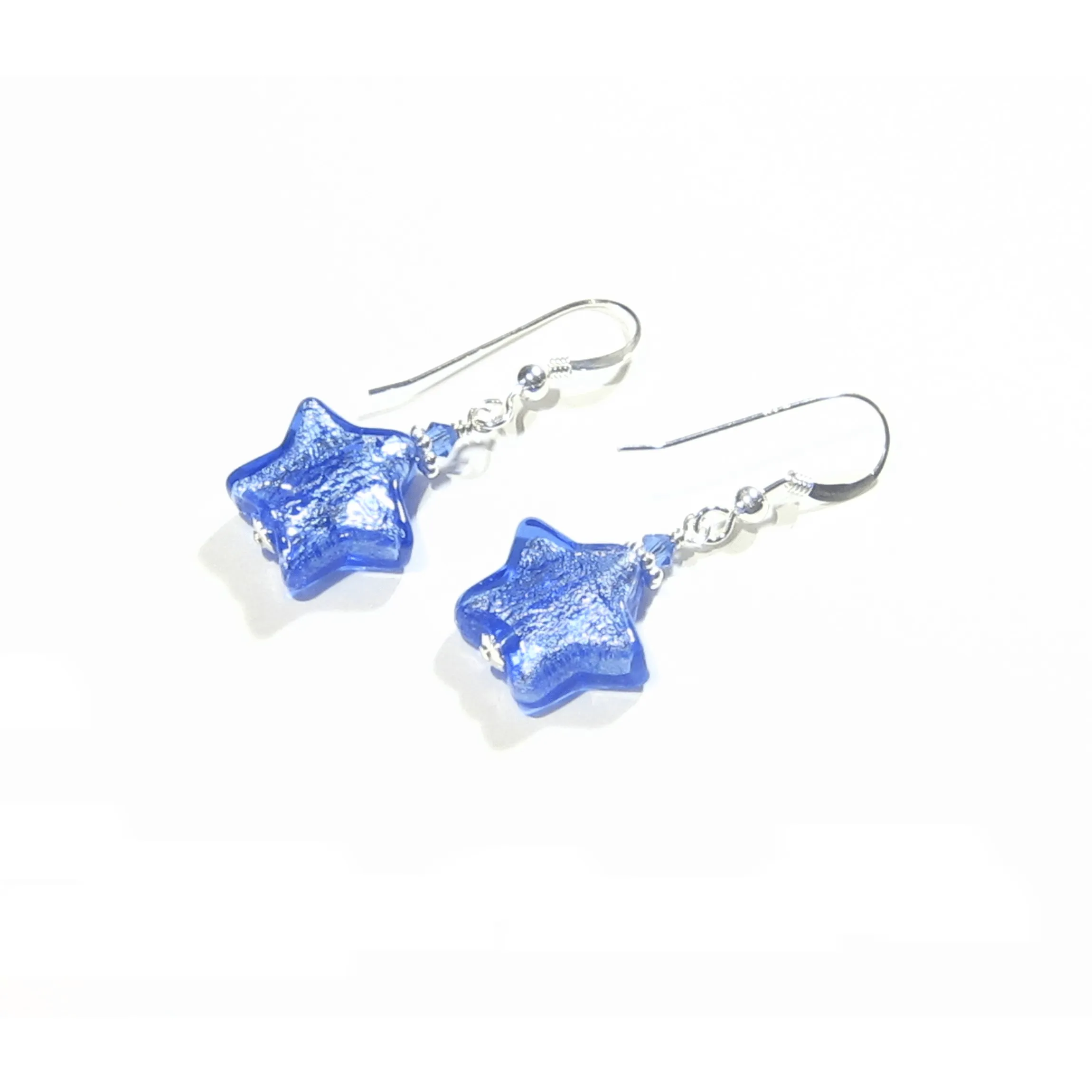 Murano Glass Blue Star Sterling Silver Earrings