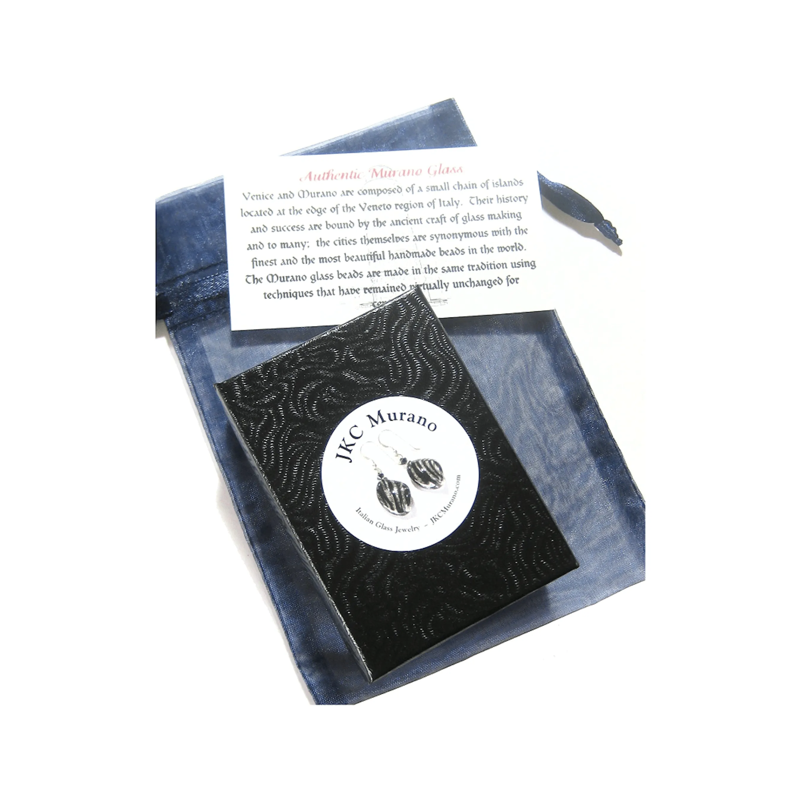 Murano Glass Blue White Black Leopard Cube Sterling Silver Earrings