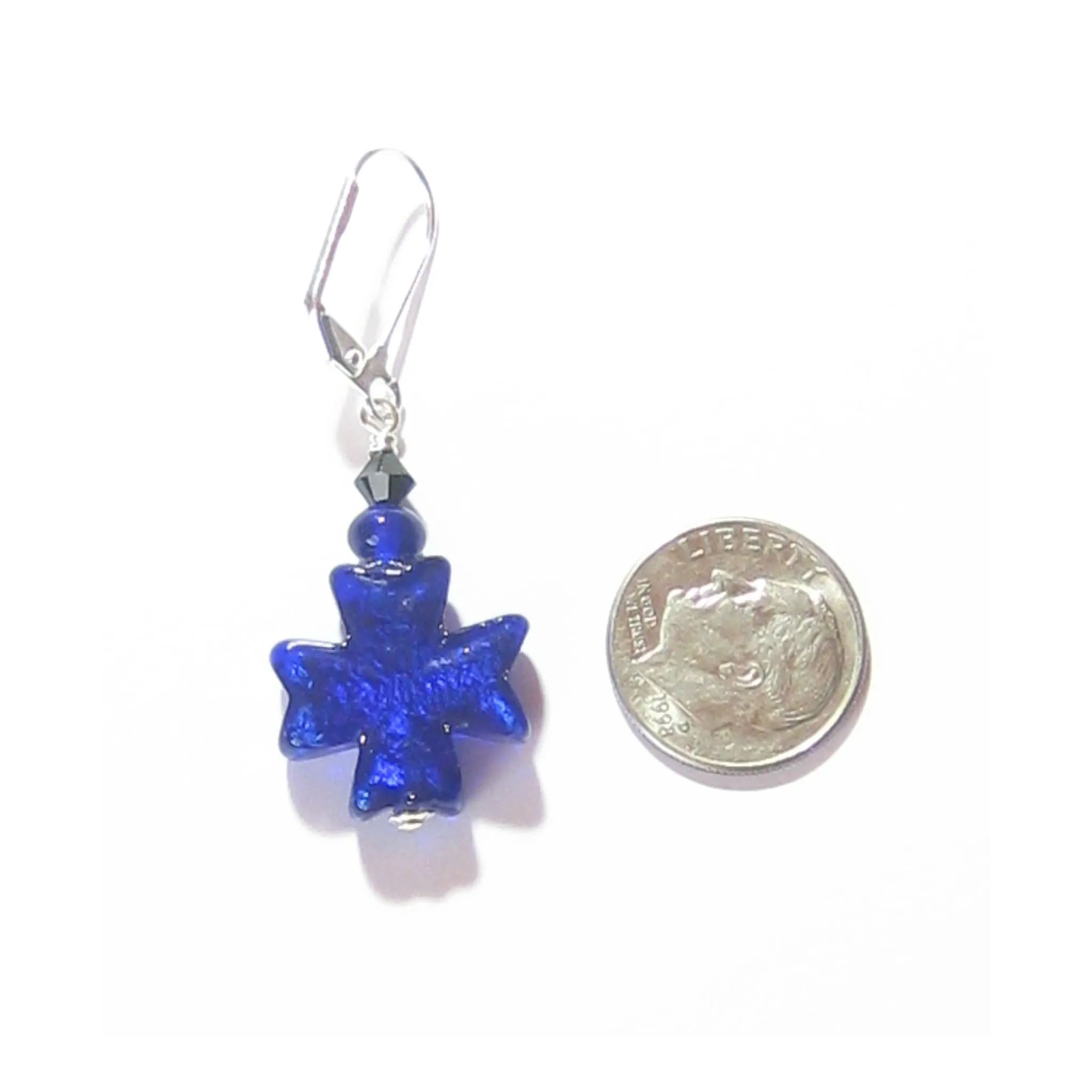 Murano Glass Cobalt Blue Celtic Cross Sterling Silver Earrings