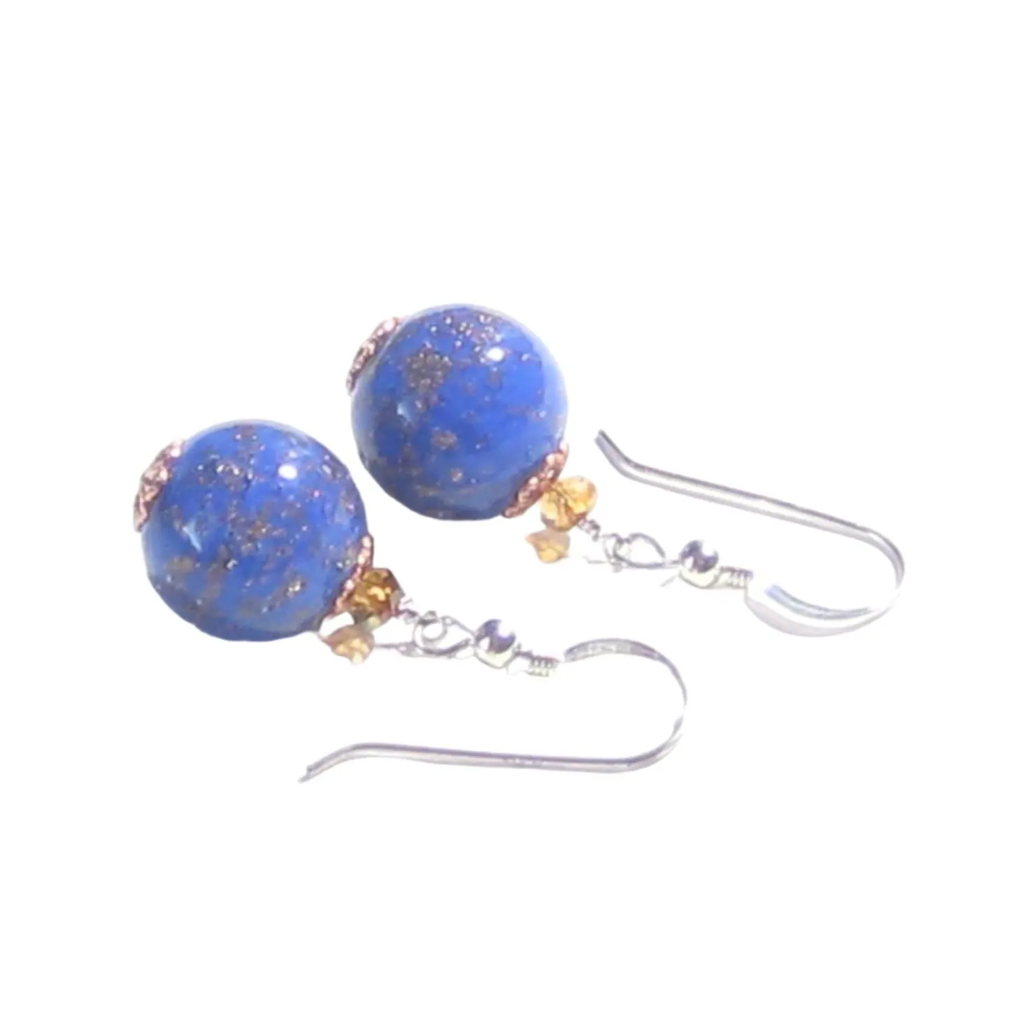 Murano Glass Lapis Blue Copper Ball Silver Earrings, Clip on Earrings