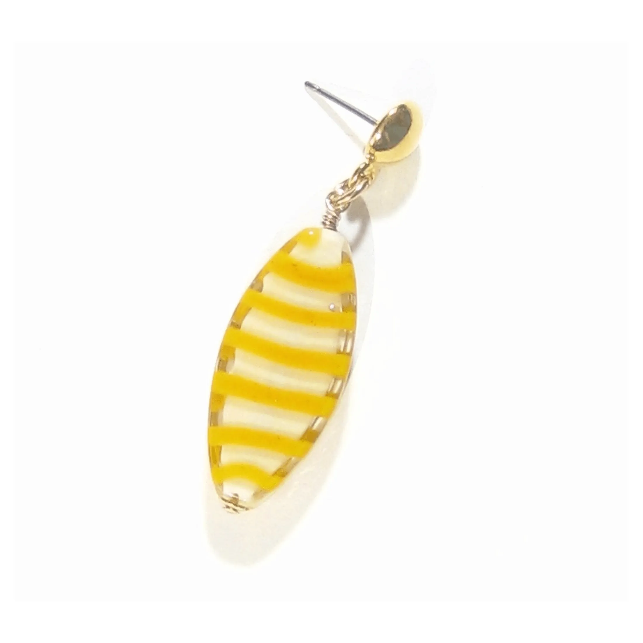 Murano Glass Orange Stripe Oval Gold Earrings, Silver Earrings