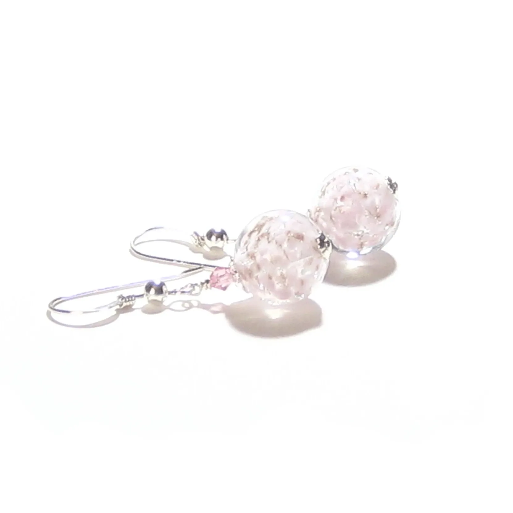 Murano Glass Pale Pink Ball Sterling Silver Earrings