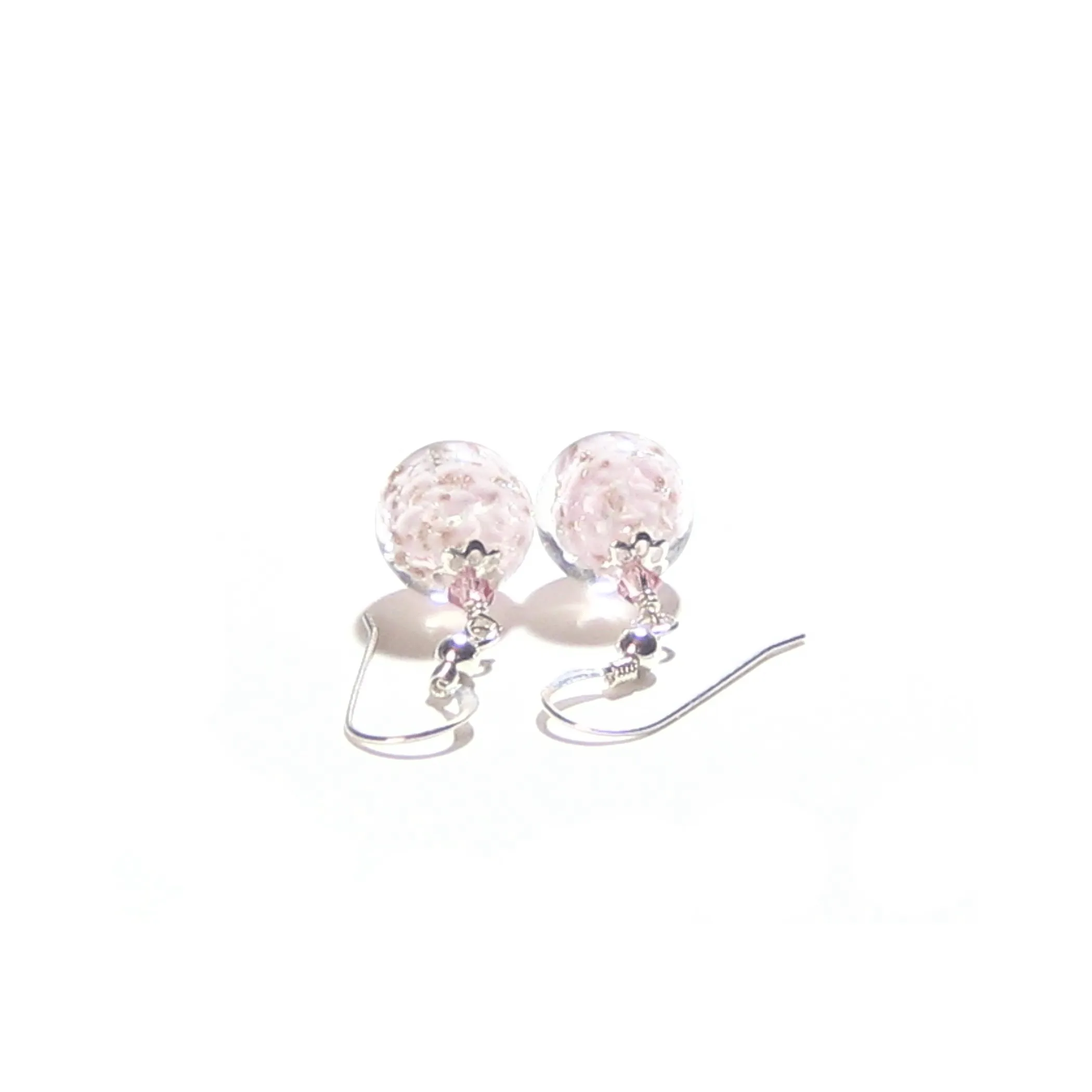 Murano Glass Pale Pink Ball Sterling Silver Earrings