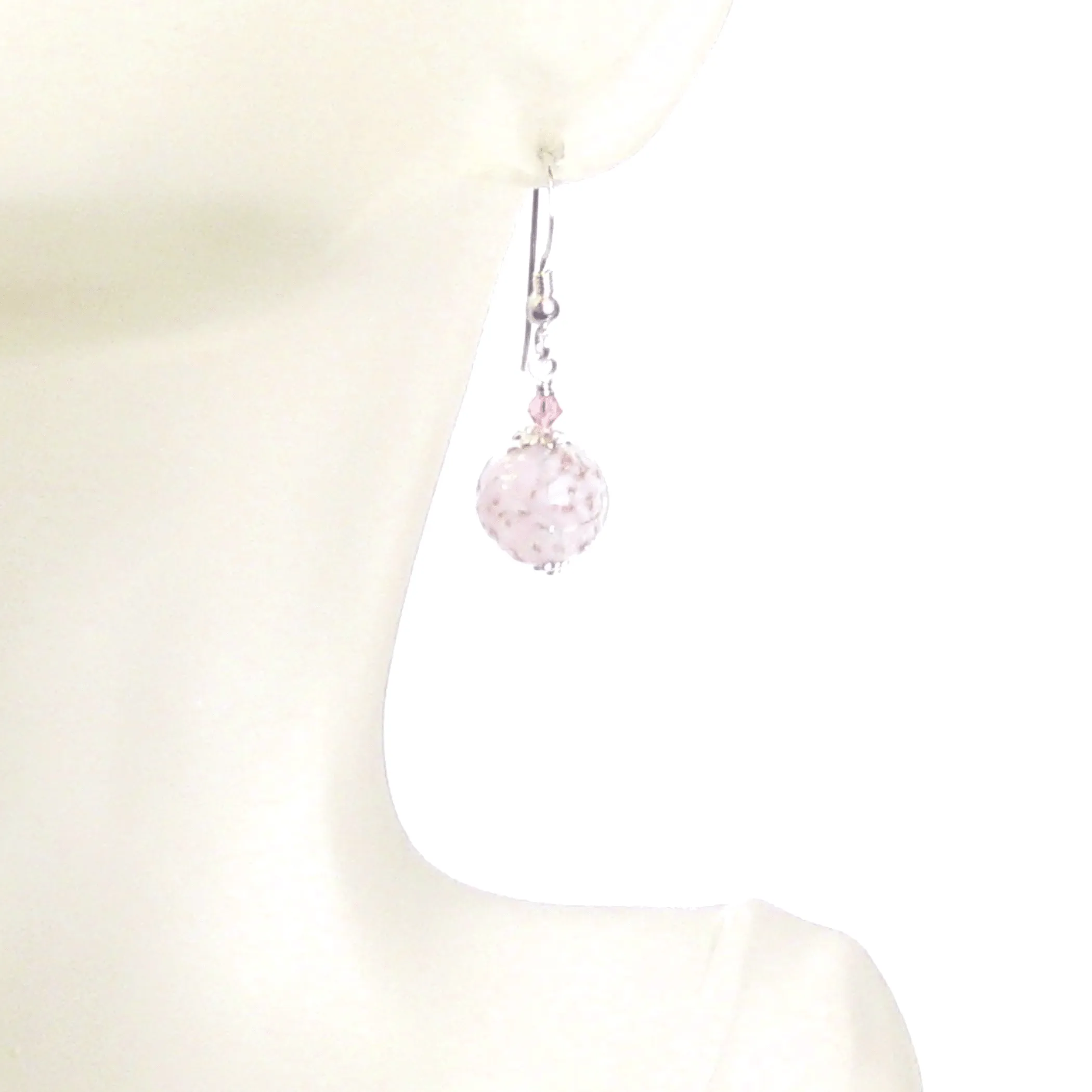 Murano Glass Pale Pink Ball Sterling Silver Earrings